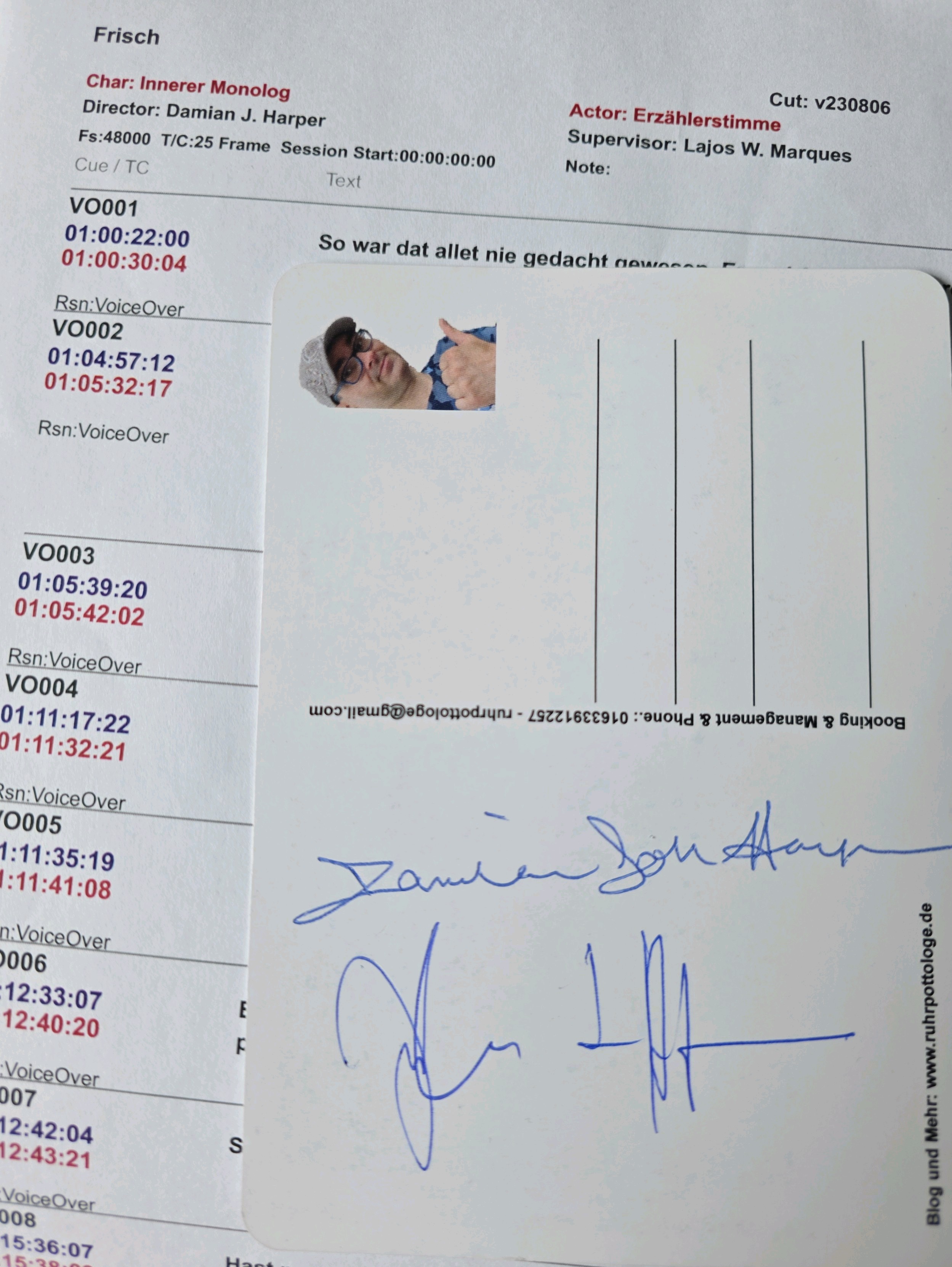 Autogram Louis Hoffmann Damian Harper Frisch